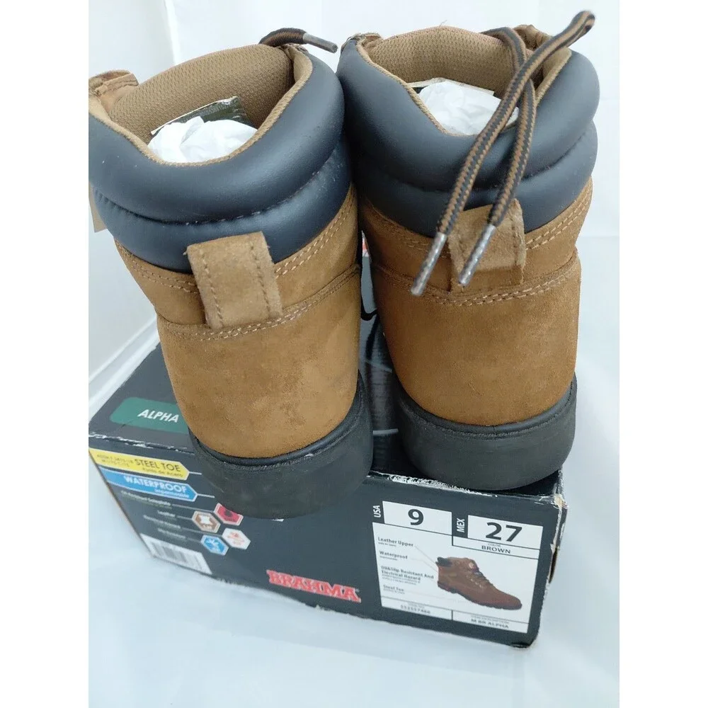 9 Mens  Work Boot BRAHMA, Waterproof Sueded, Bravo Brown Leather Steel Toe